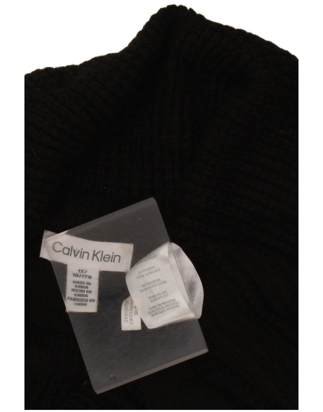 CALVIN KLEIN Pulover cu gât rulat pentru femei UK 18 XL Acrilic negru