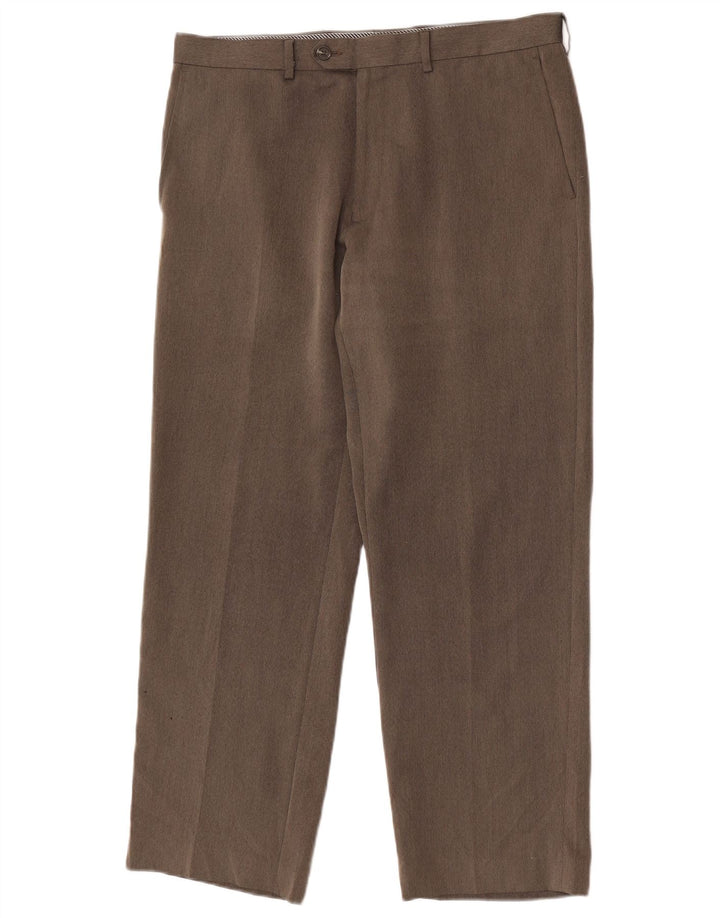 Pantaloni de costum drepți pentru bărbați Marks & Spencer W34 L29 Brown Herringbone