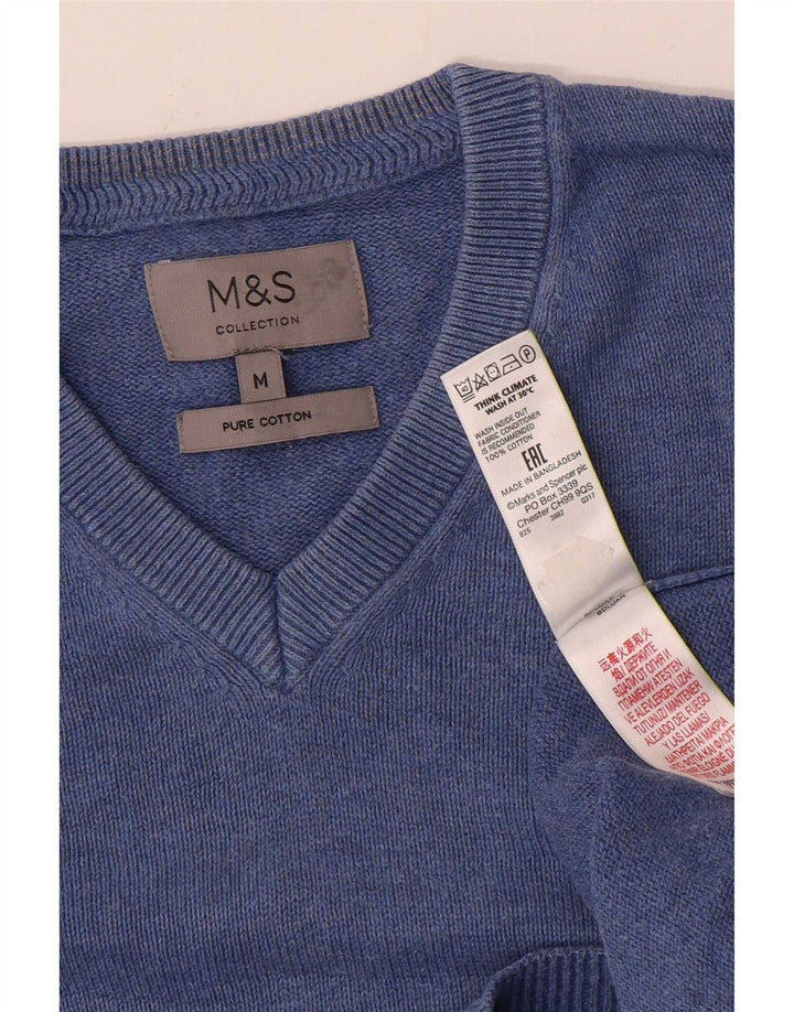 Pulover pentru bărbați Marks & Spencer, cu decolteu în V, din bumbac albastru mediu