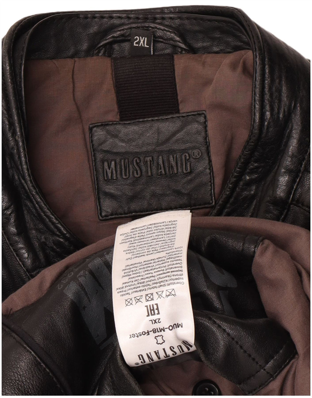 Jachetă de curse din piele pentru bărbați Mustang UK 44 2XL din piele neagră