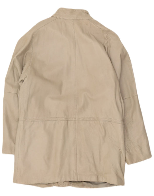 Palton din piele vintage pentru femei UK 14 Medium Off White