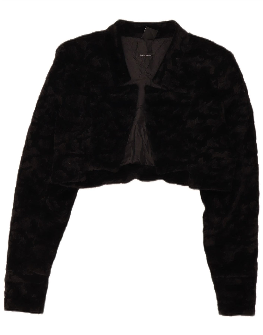 Jachetă Bolero pentru femei VINTAGE din blană artificială UK 14 Poliester negru mare