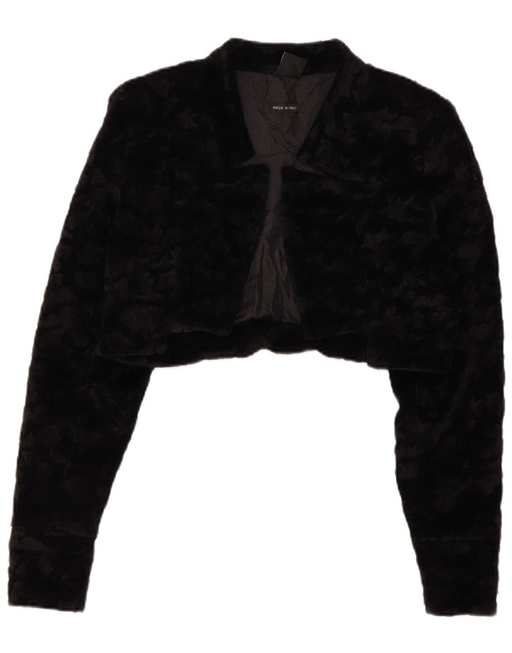 Jachetă Bolero pentru femei VINTAGE din blană artificială UK 14 Poliester negru mare