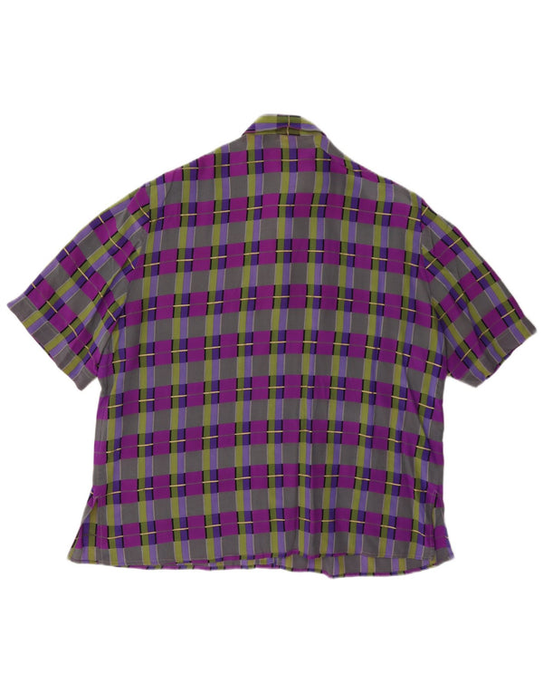 Bluză cămașă cu mânecă scurtă pentru femei vintage UK 14, carouri mari, multicolore