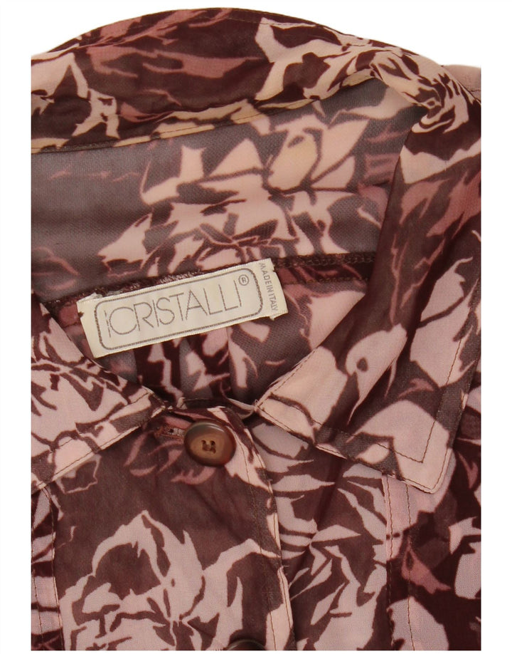 Bluză vintage pentru femei, cămașă crop UK 12 Medium Maroon Floral