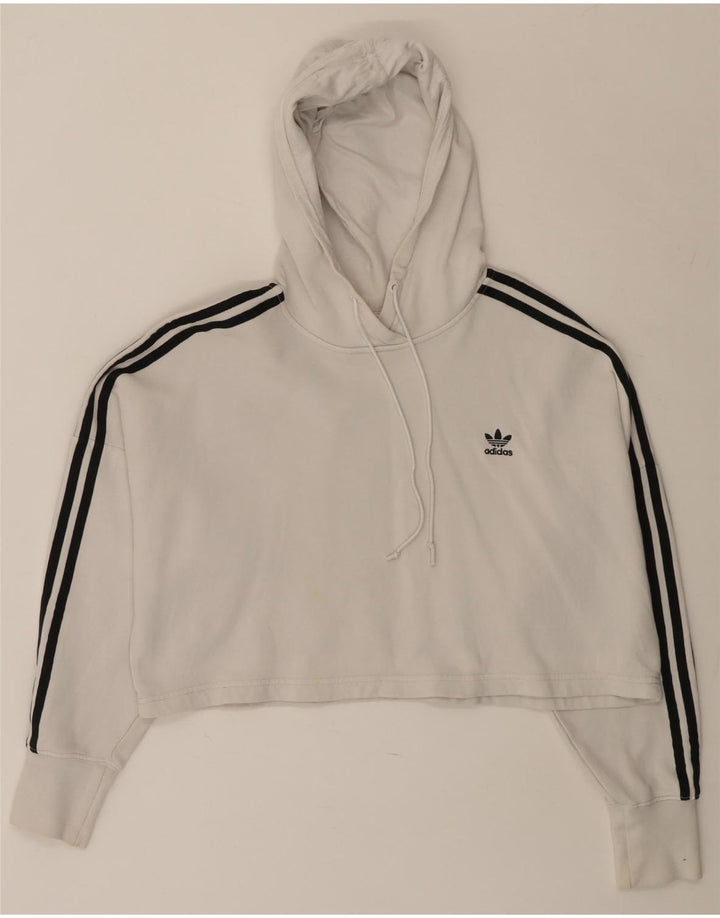 Pulover oversize crop hoodie ADIDAS pentru femei UK 8 mic bumbac alb