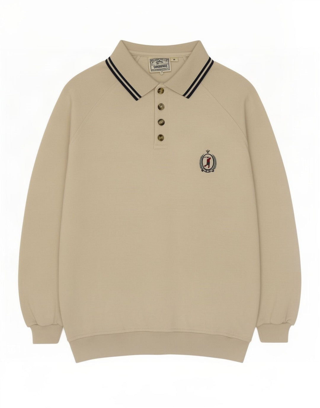 Hanorac vintage pentru bărbați cu gât polo Pulover Bumbac mediu bej