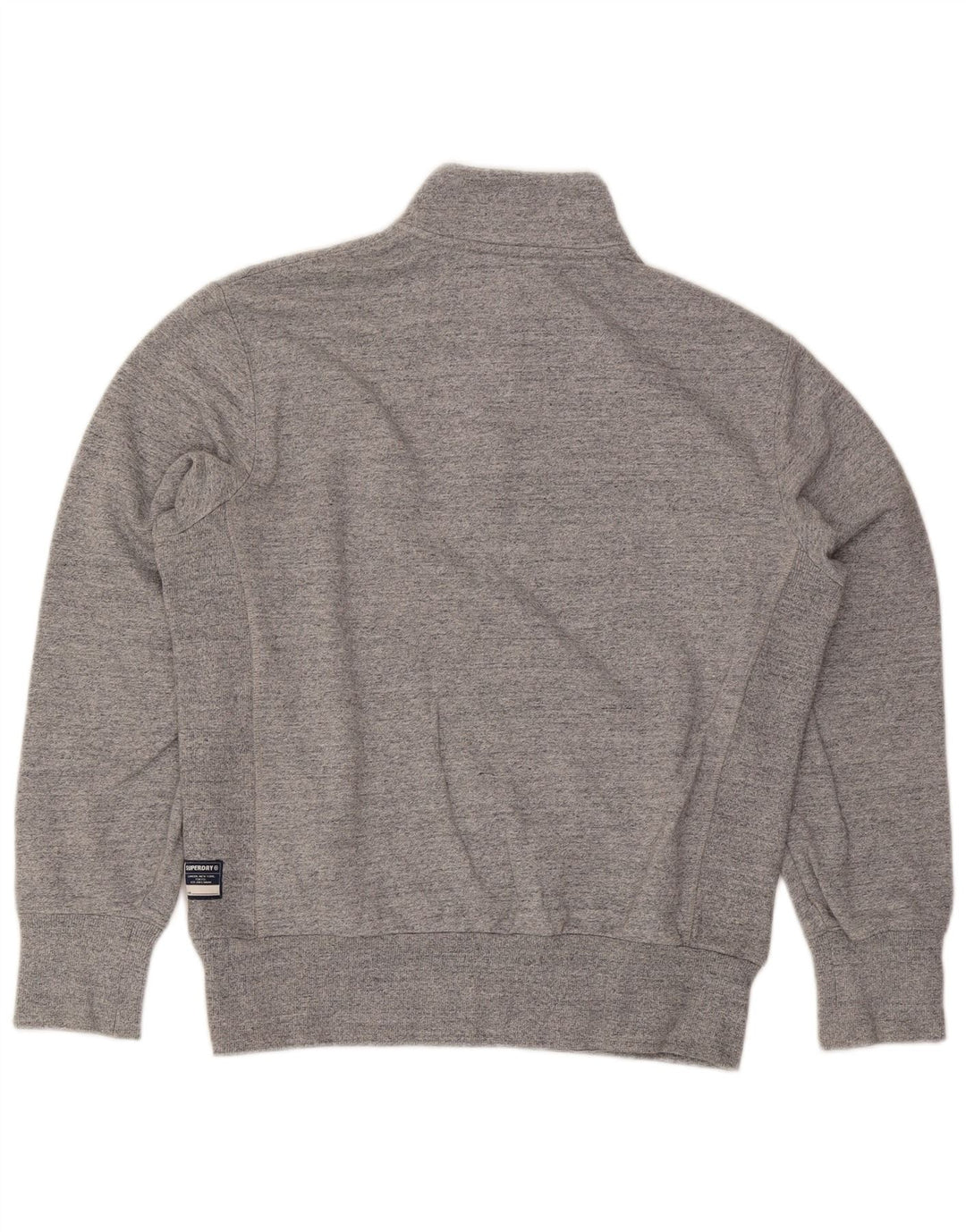 Pulover Superdry pentru bărbați, cu fermoar și gât, bumbac cu pete, gri mediu