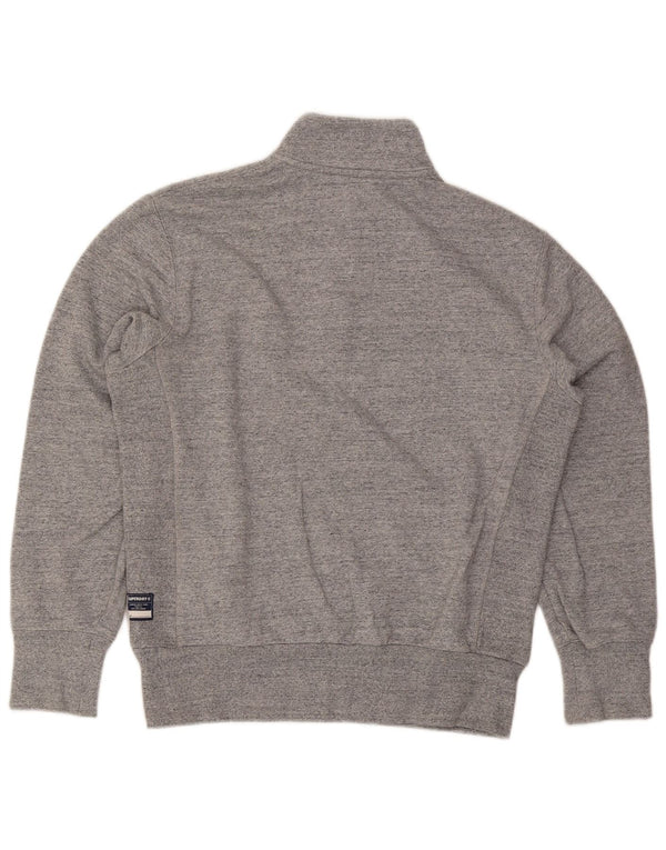 Pulover Superdry pentru bărbați, cu fermoar și gât, bumbac cu pete, gri mediu