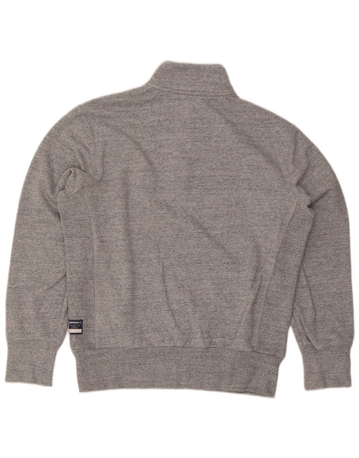 Pulover Superdry pentru bărbați, cu fermoar și gât, bumbac cu pete, gri mediu