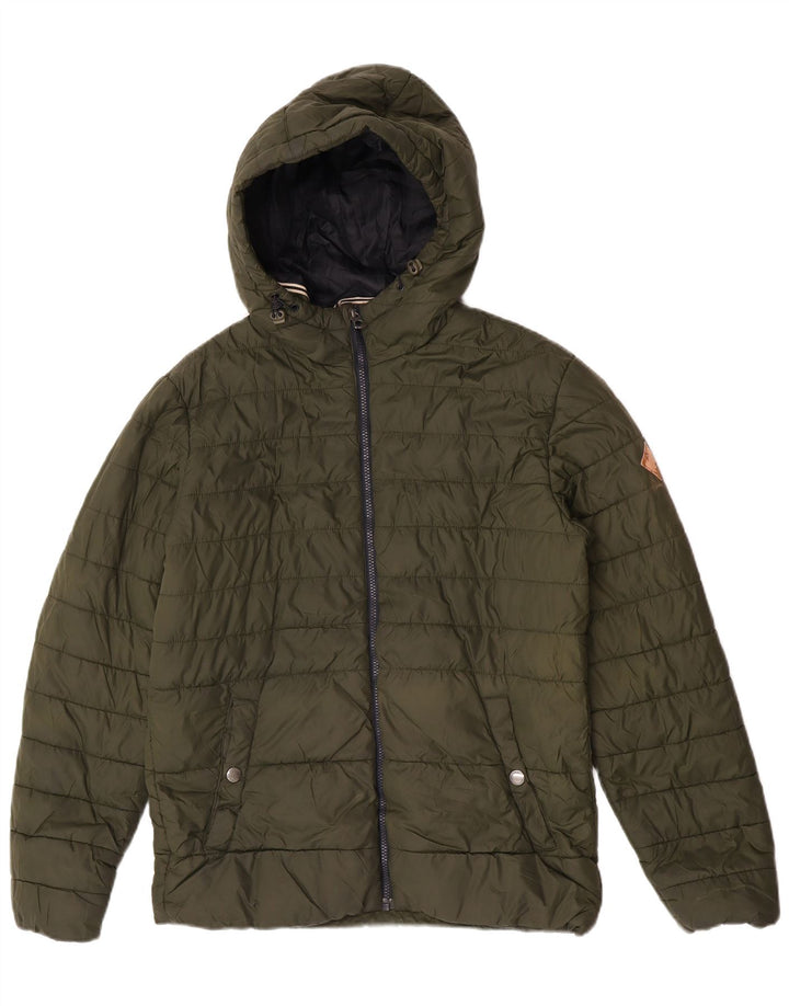 Jack & Jones Jachetă căptușită cu glugă pentru bărbați UK 36 Nailon mic kaki
