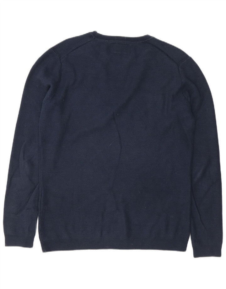 Pulover Superdry pentru bărbați cu decolteu triplu, bumbac, albastru bleumarin