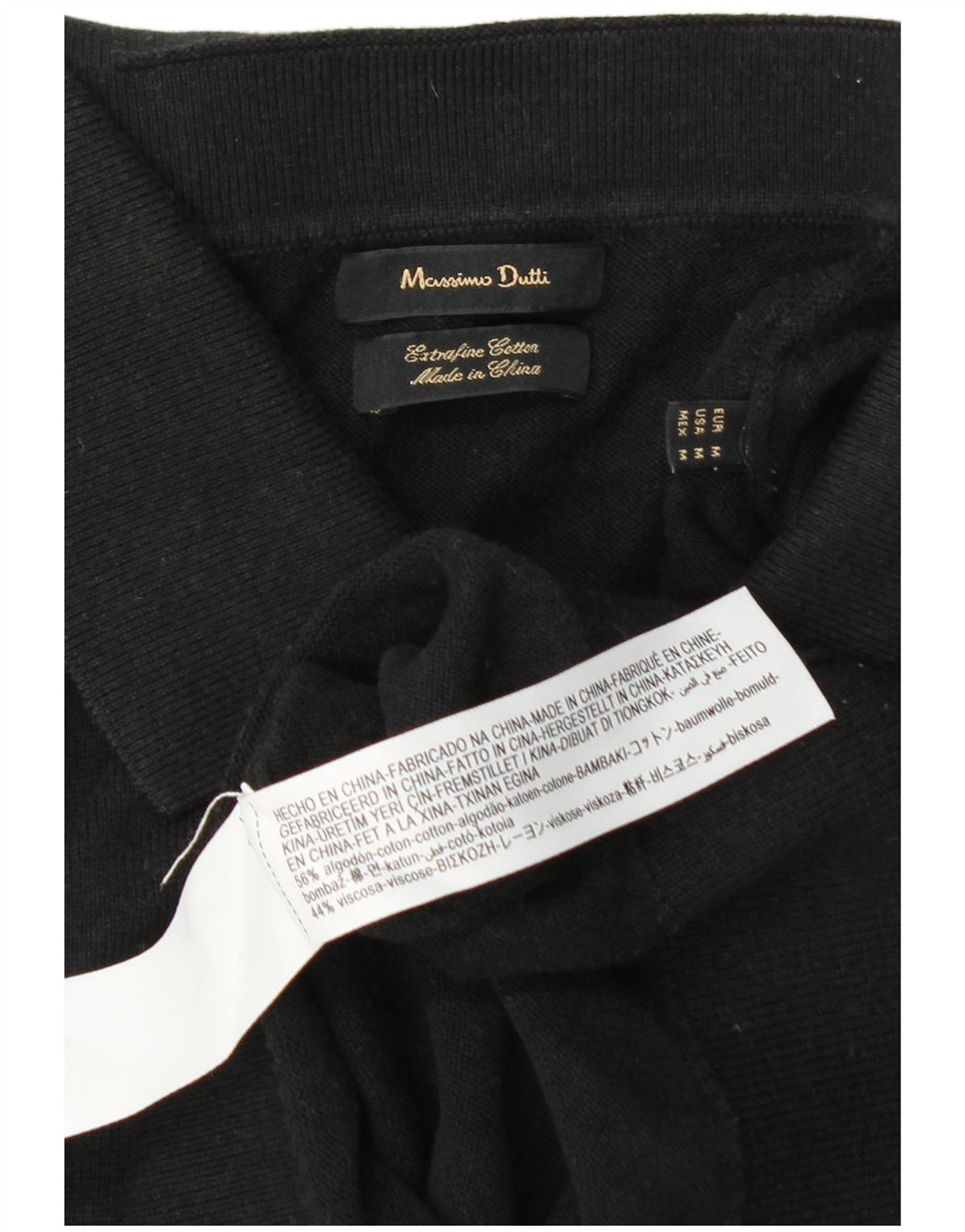 Pulover Massimo Dutti pentru bărbați cu gât polo, bumbac mediu negru