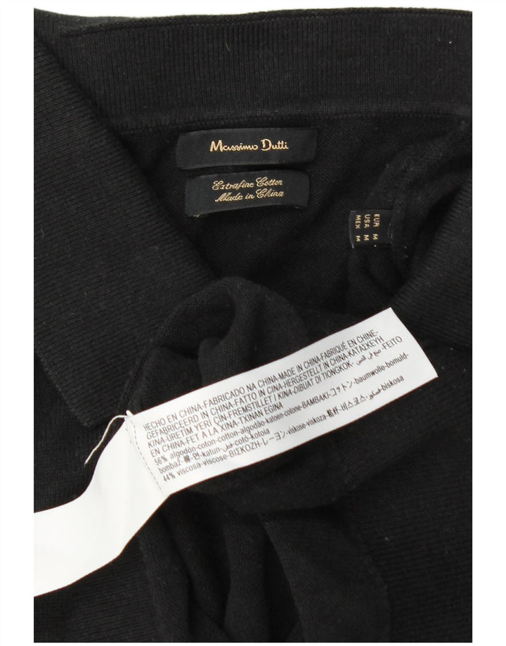 Pulover Massimo Dutti pentru bărbați cu gât polo, bumbac mediu negru