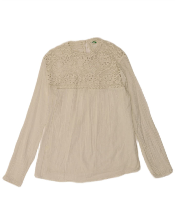 Bluză supradimensionată cu mânecă lungă pentru femei Benetton UK 10 Bumbac alb mic