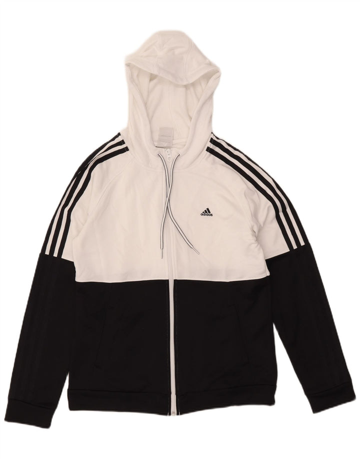 Pulover ADIDAS pentru femei, cu fermoar, UK 12/14, alb mediu, color block