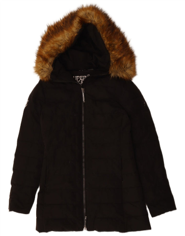 Jachetă căptușită cu glugă Superdry pentru femei UK 8, poliester negru mic