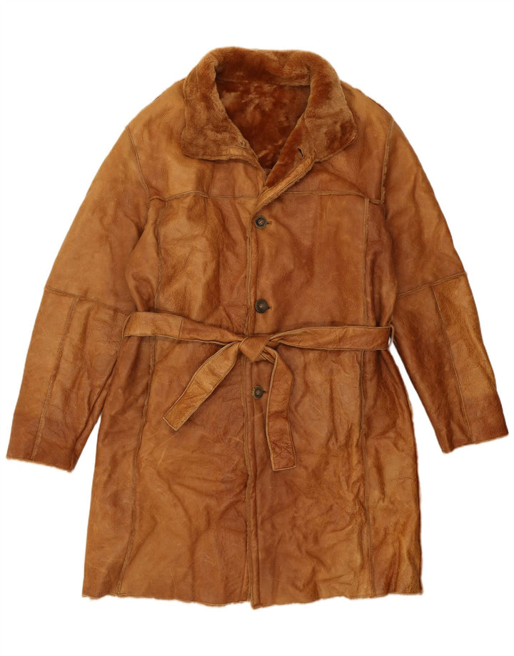 Pardesiu din shearling vintage pentru bărbați IT 52 XL maro din shearling