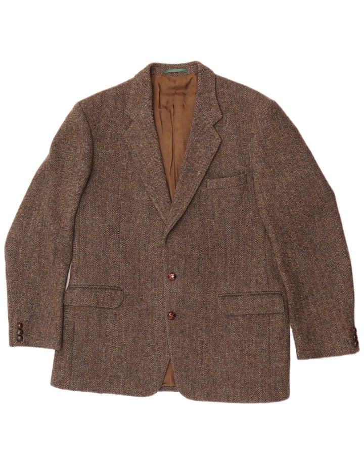 Jachetă pentru bărbați Harris Tweed, cu 2 nasturi, UK 40, lână mare maro, cu oase