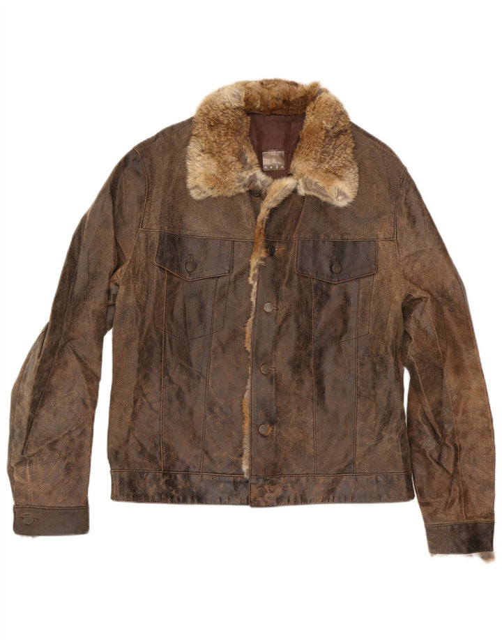 MAYS Jachetă de piele pentru bărbați UK 40 Maro din piele maro