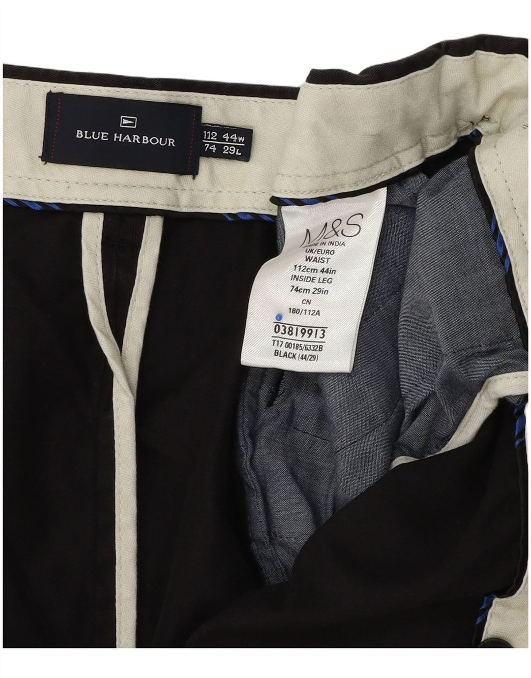 Marks & Spencer Pantaloni chino pentru bărbați, Blue Harbour, cu ajustare normală, L44 L29 Negru