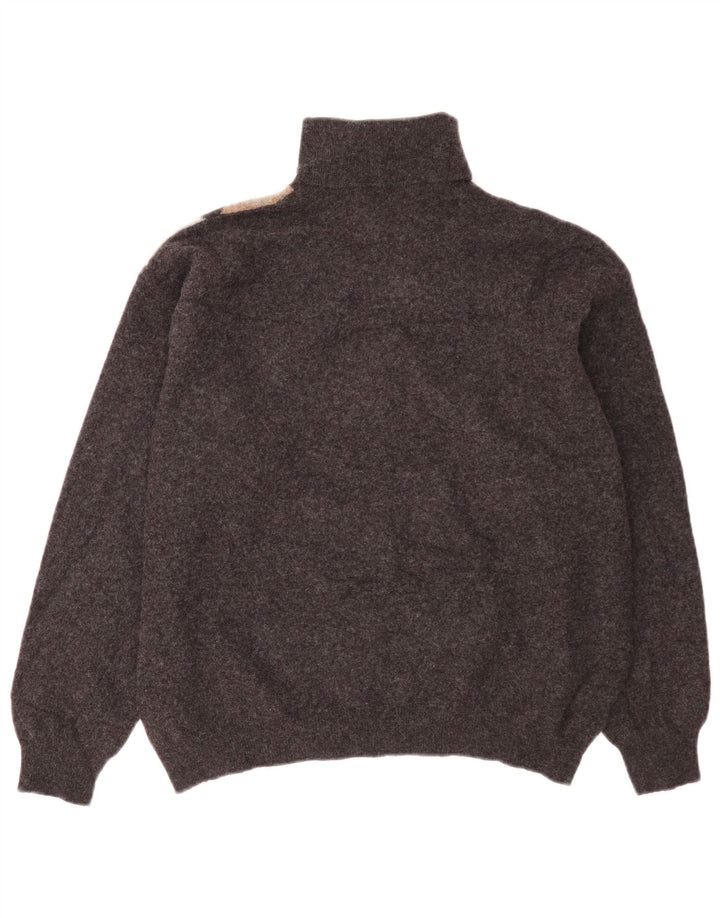 Pulover pentru bărbați Benetton cu gât rulat IT 52 mare, lână argyle/diamond, gri