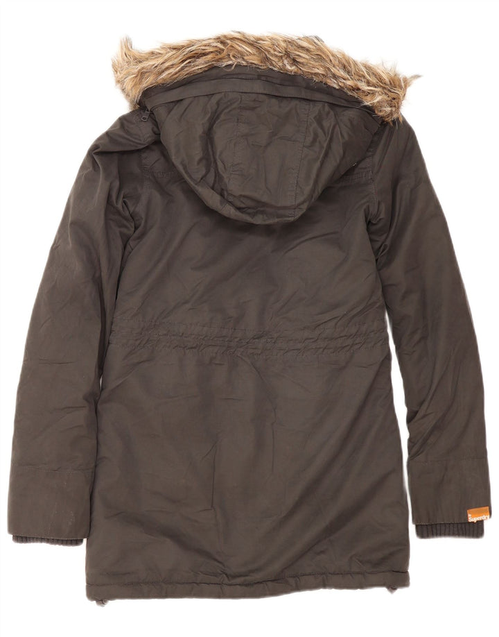 Jachetă parka Sherpa cu glugă Superdry pentru femei UK 2 2XS poliester gri