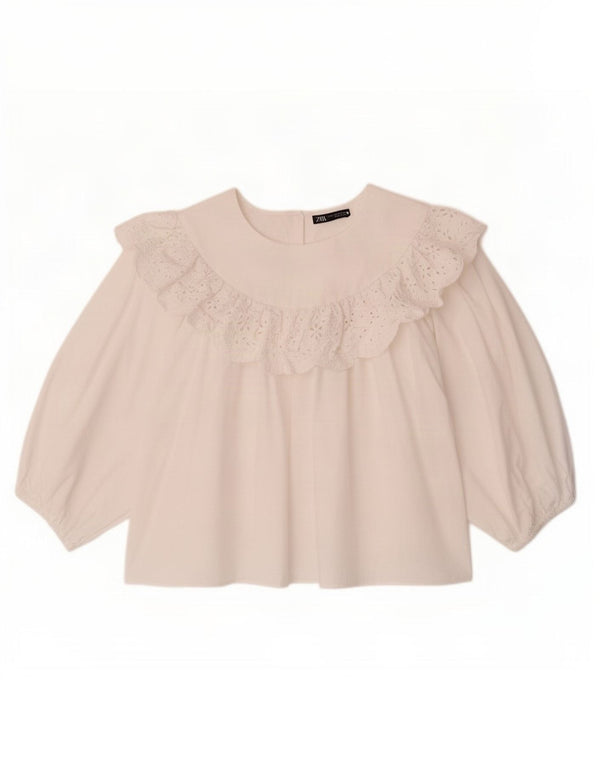 Bluză supradimensionată pentru femei Zara Crop cu mâneci 3/4, UK 14, bumbac alb mediu