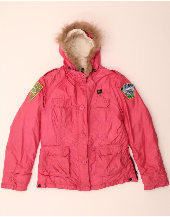 BLAUER Girls Hooded Padded Jacket 13-14 Years Pink Polyester Vintage Blauer and Second-Hand Blauer from Messina Hembry 