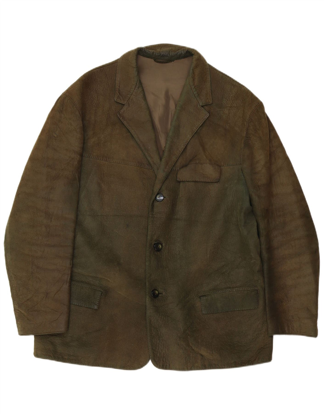 Blazer vintage pentru bărbați din piele cu 3 nasturi, UK 38, kaki mediu