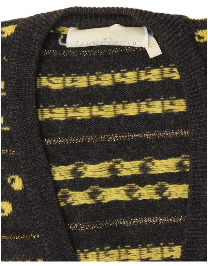 VINTAGE Womens Cardigan Sweater EU 38 Medium Grey Geometric Wool