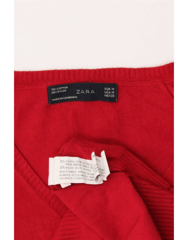 Pulover pentru femeie Zara, cu decolteu în V, UK 12, bumbac roșu mediu