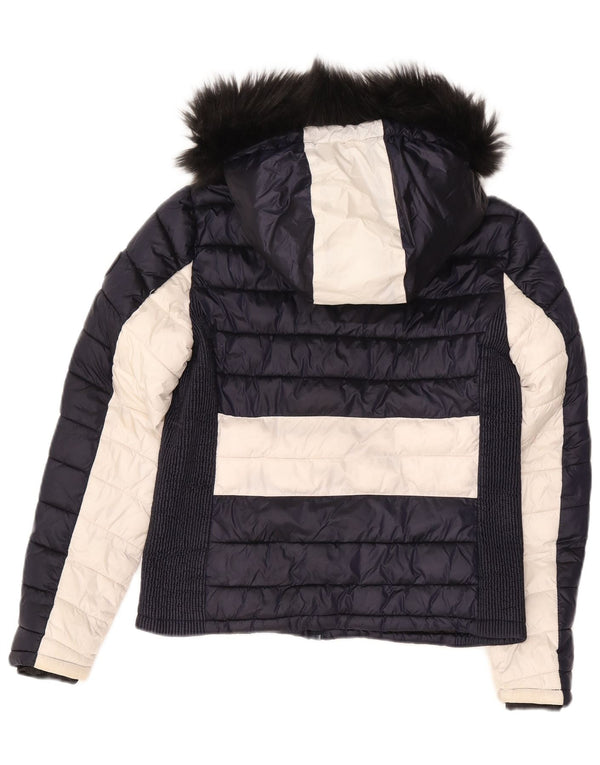 Jachetă căptușită cu glugă Superdry pentru femei UK 14, mare, albastru bleumarin