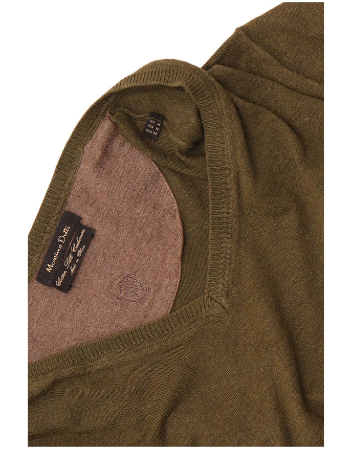 Pulover Massimo Dutti pentru bărbați, cu decolteu în V, bumbac mediu kaki