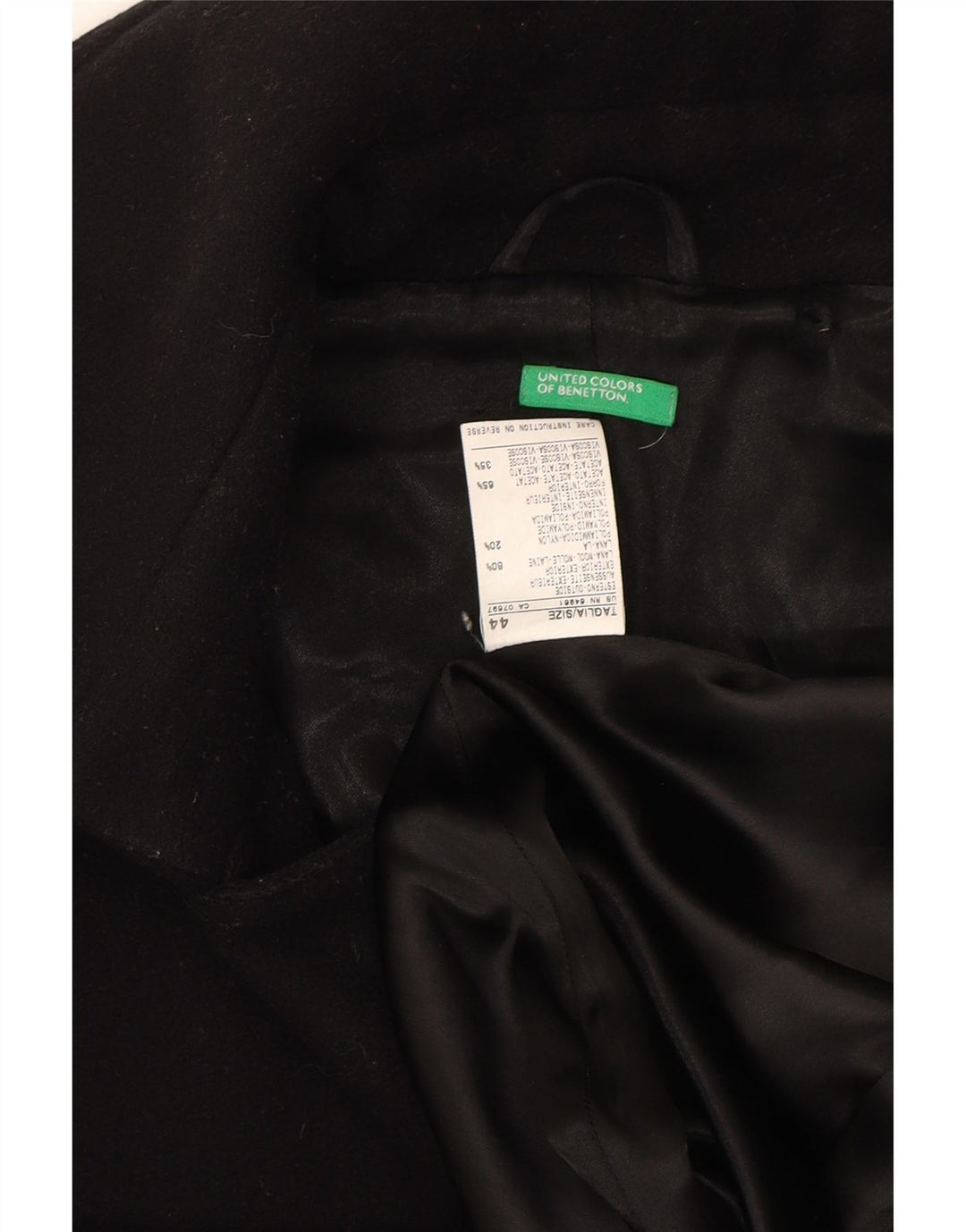BENETTON Womens Overcoat IT 44 Medium Black Wool