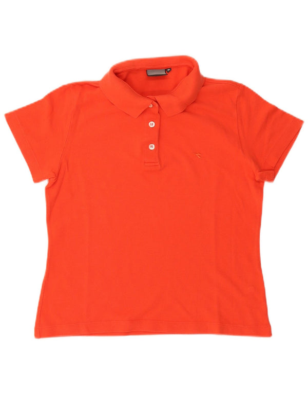 Diadora Womens Polo Shirt UK 14 Medium Orange Cotton