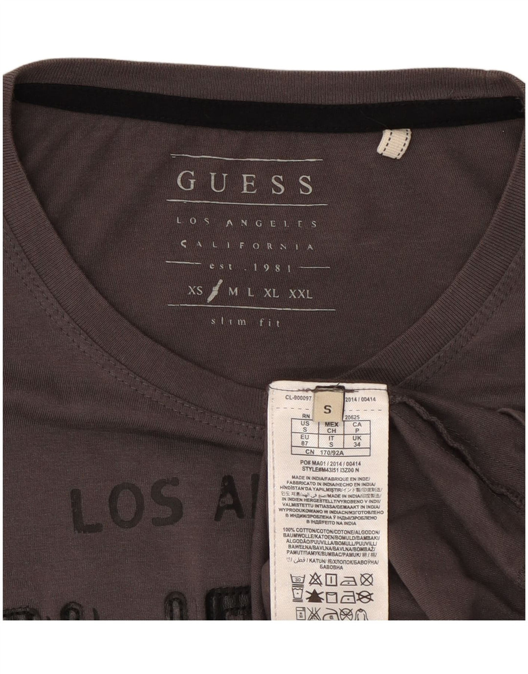 Tricou grafic Guess pentru bărbați, cu mânecă lungă, bumbac gri mic