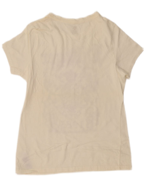 TOMMY HILFIGER Womens Graphic T-Shirt Top UK 12 Medium Off White Cotton