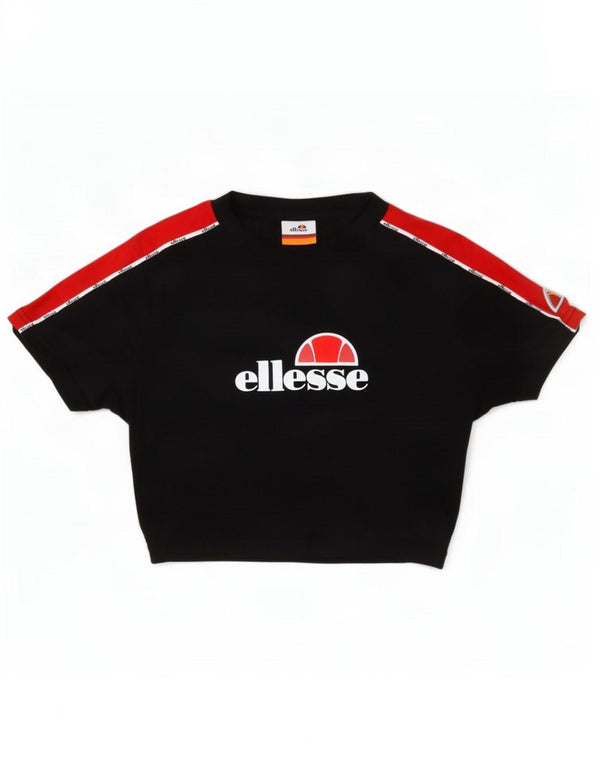 Ellesse Womens Crop Graphic T-Shirt Top UK 10 Small Black Colourblock
