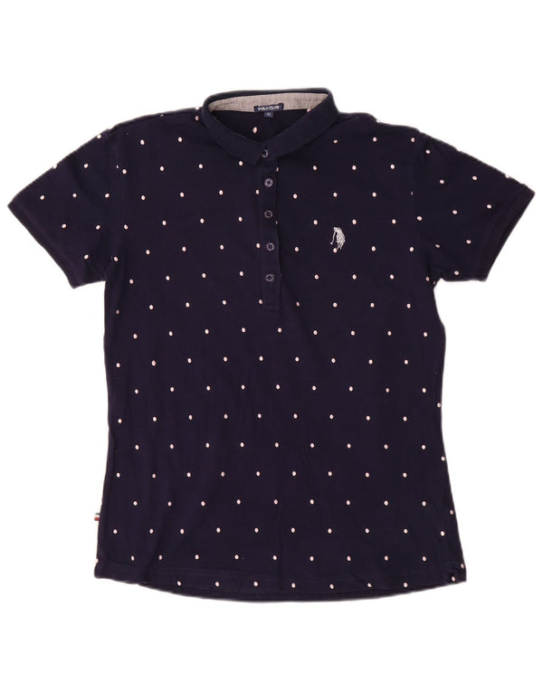 Tricou polo vintage pentru femei UK 12 Medium bleumarin, bumbac cu pete