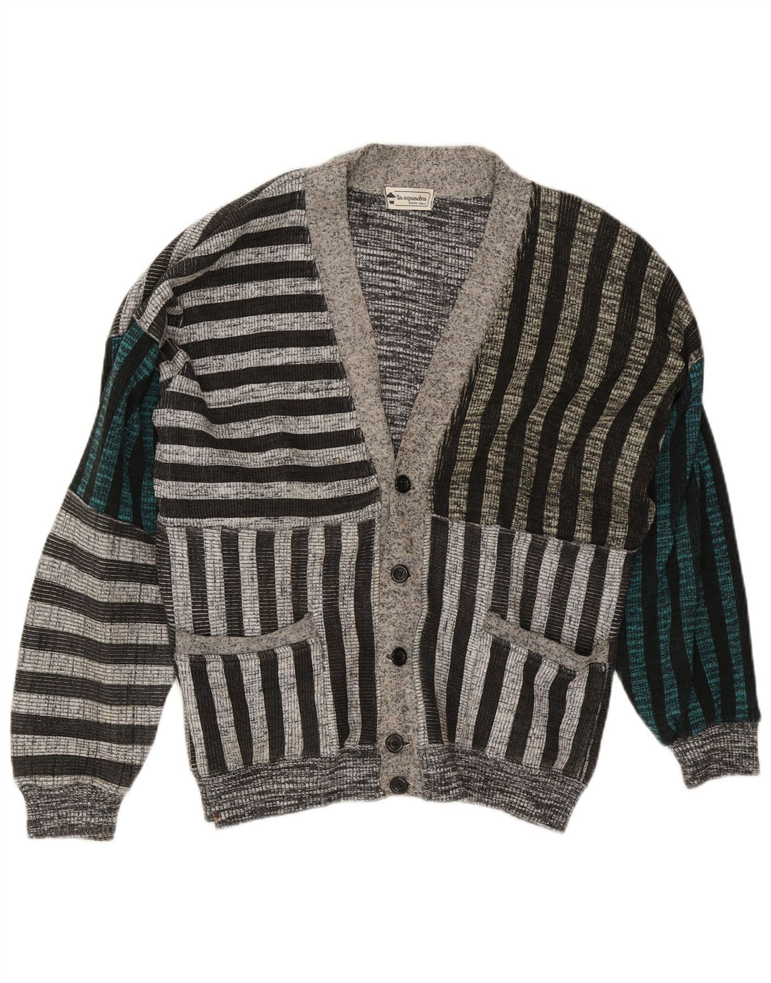 Pulover cardigan pentru bărbați La Squadra, bumbac cu dungi gri mari