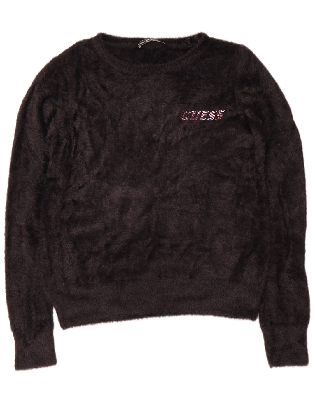Pulover pentru femei Guess Graphic Fleece UK 12 Medium Negru Poliamidă