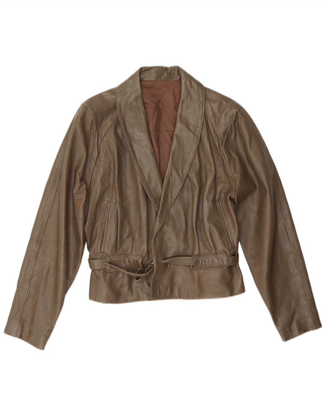 Jachetă de piele vintage pentru femei UK 14 Medium Khaki