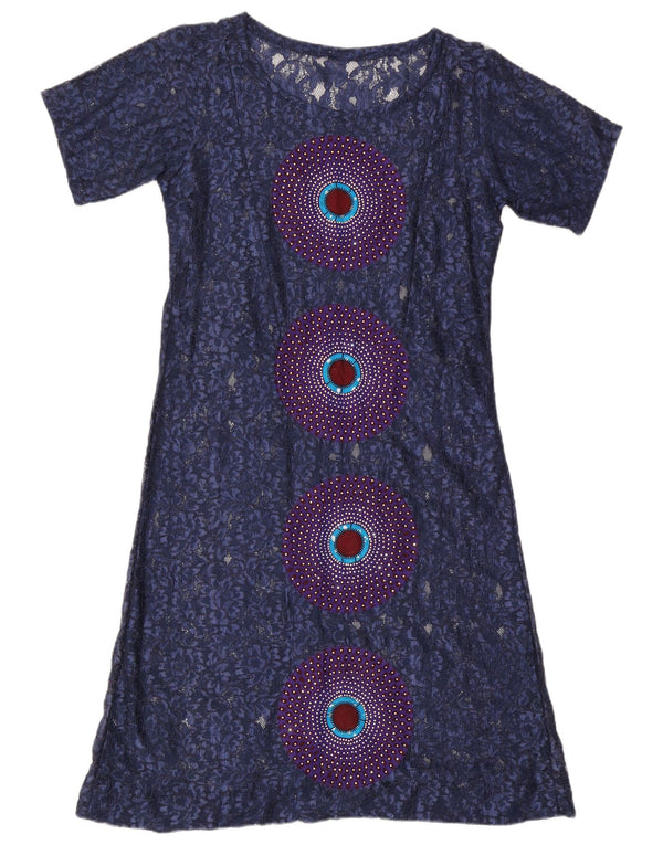 Rochie de bază din dantelă vintage pentru femei UK 16 mare bleumarin geometric