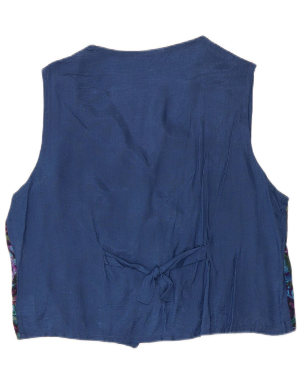 Vestă vintage pentru femei UK 14 Medium Blue Floral Viscose Retro