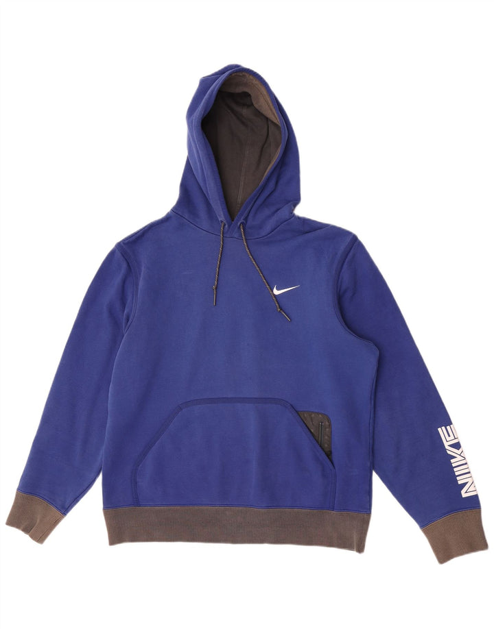 Pulover Nike pentru bărbați cu glugă grafică, albastru mediu, bumbac color bloc