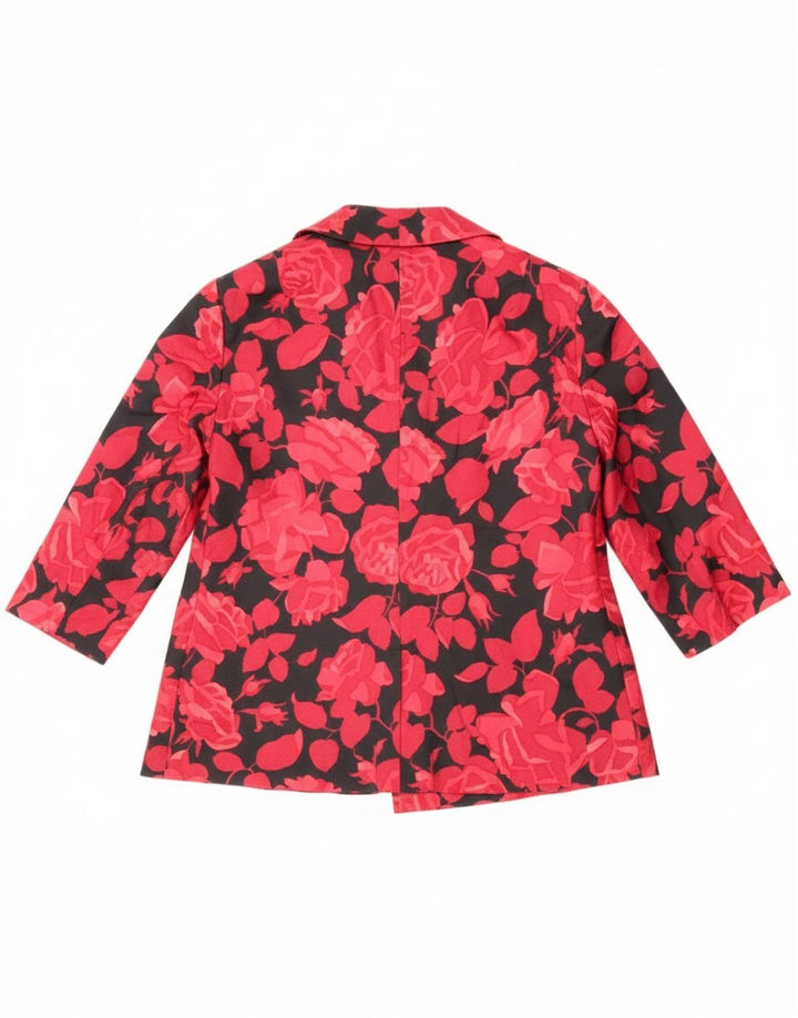 Jachetă vintage pentru femei cu mâneci 3/4 și 2 nasturi, UK 14, roșu mediu, floral