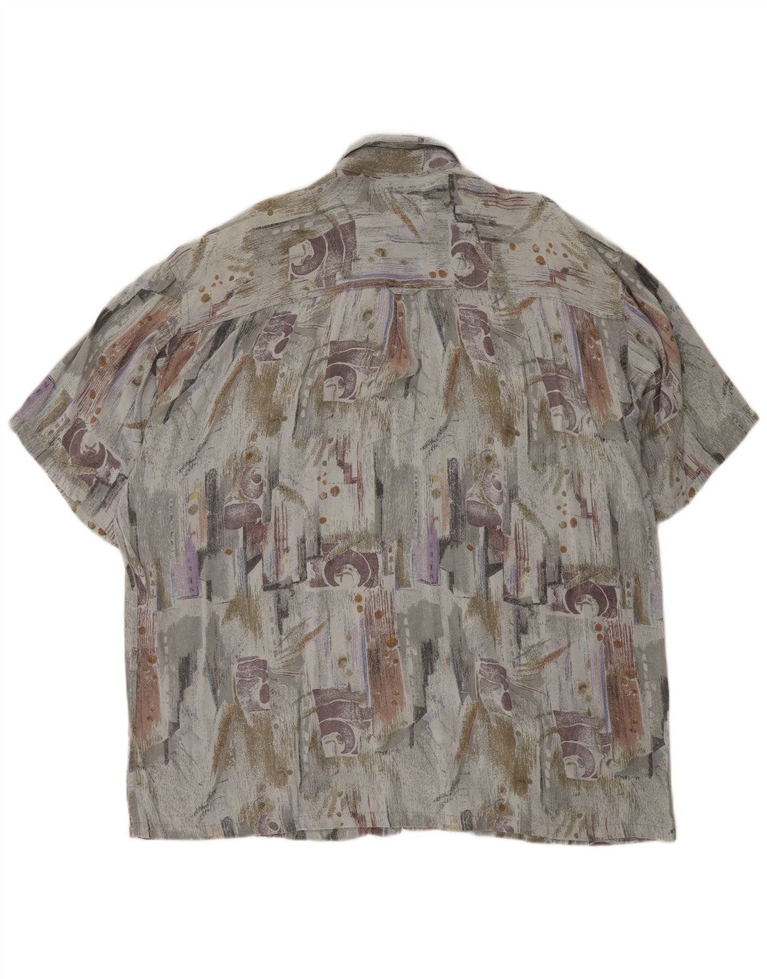 VINTAGE Cămașă cu mânecă scurtă pentru bărbați cu model abstract, XL, gri, viscoză, retro