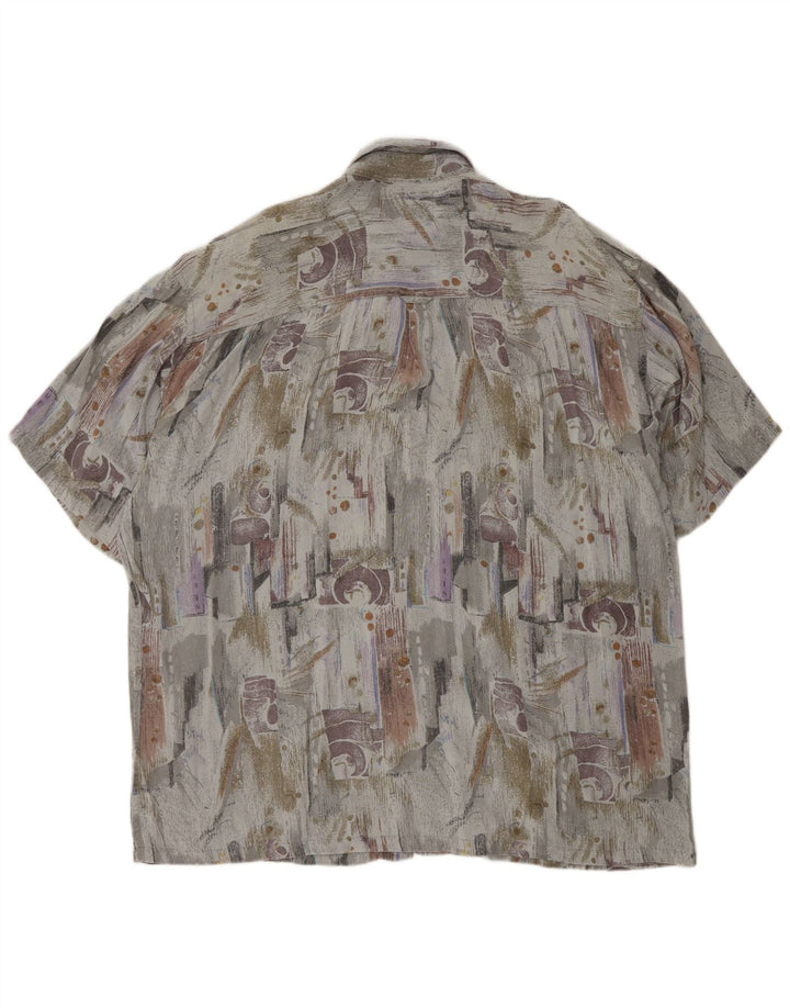 VINTAGE Cămașă cu mânecă scurtă pentru bărbați cu model abstract, XL, gri, viscoză, retro