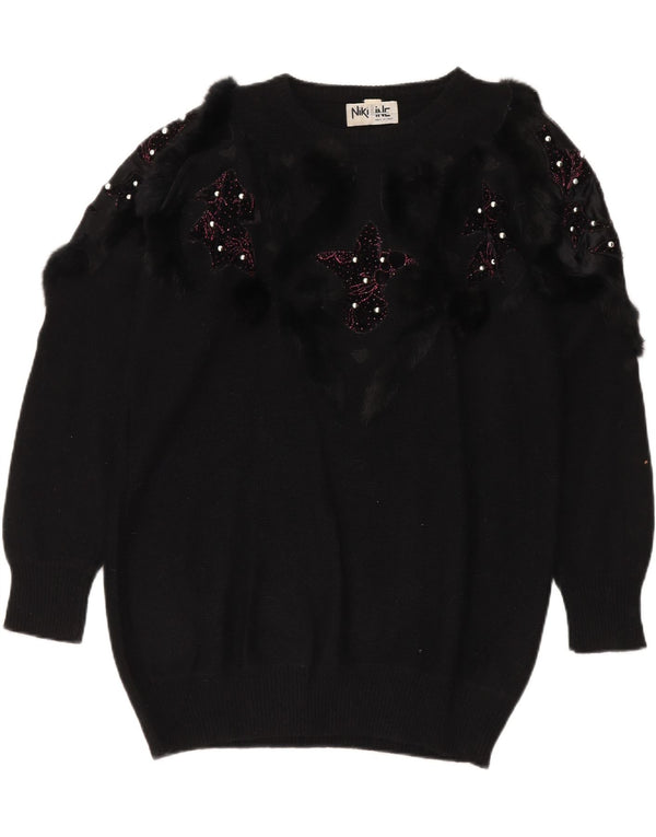 Niki Line Pulover pentru damă cu gât de barcă UK 16 Lână de miel neagră mare